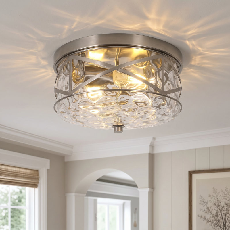 Plafonnier encastré en verre 2 lumières Alixandra, Nickel brossé, L 11,81 po x l 11,81 po x H 5,9 po