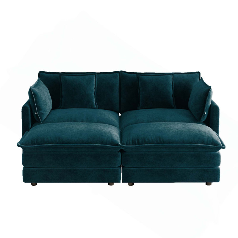 Canapé respirant à 2 places avec 2 repose-pieds et coussins en chenille respirant, Bleu (2 sièges avec 2 repose-pieds)