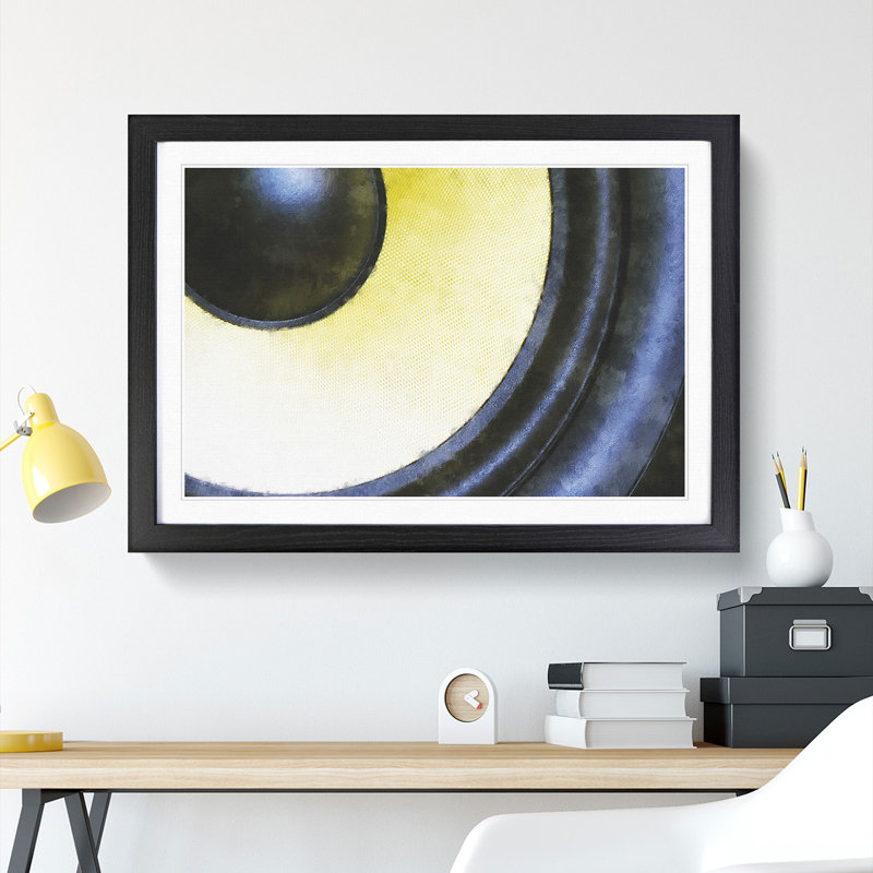 Yellow Speaker - Picture Frame Graphic Art, 48cm H x 65cm W x 2cm D, Black Framed
