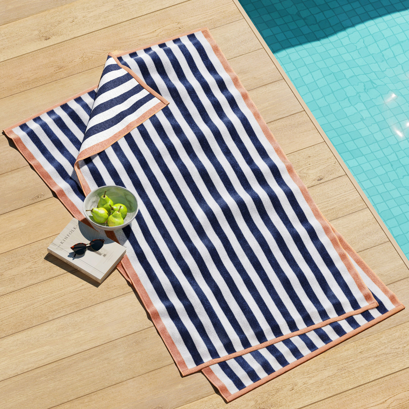 Striped Cotton Oversized Beach Towels, 2, Stone Blue/Clay