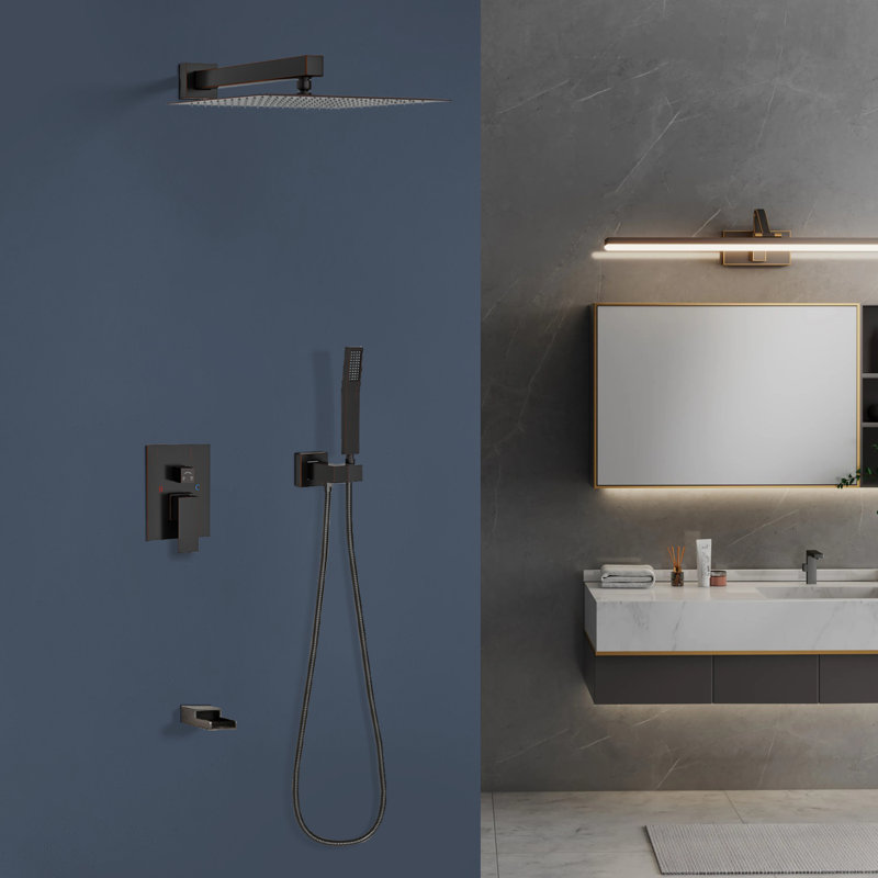 Topcraft 10-Inch Wall Mounted Square Shower System With Rough-In Valve & Tub Spout, Oil Rubbed Bronze
