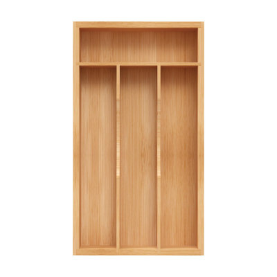 Bamboo Kitchen Drawer Organizer, Utensil Holder, Cutlery Tray & Spoon Flatware Storage With Grooved Drawer Dividers (6.7''W X 12''D)