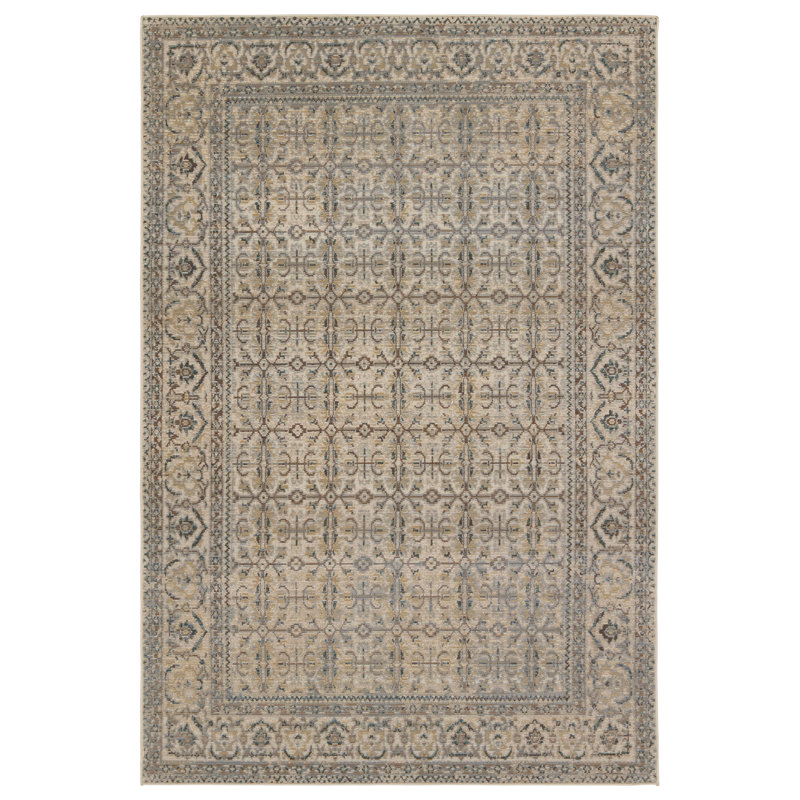 Tapis oriental gris / brun en polyester / polypropylène tissé à la machine Devoris, Rectangle 4 pi x 5 pi 7 po
