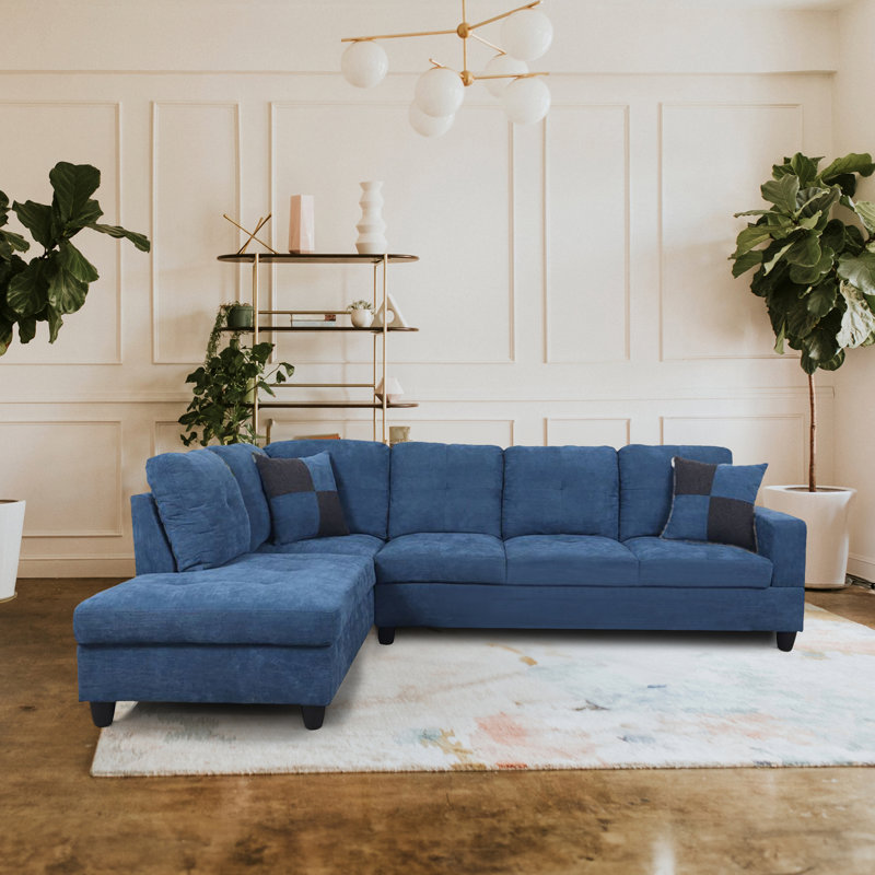 Kivah Velvet L-Shaped Sectional Left Hand Facing, Blue Velvet