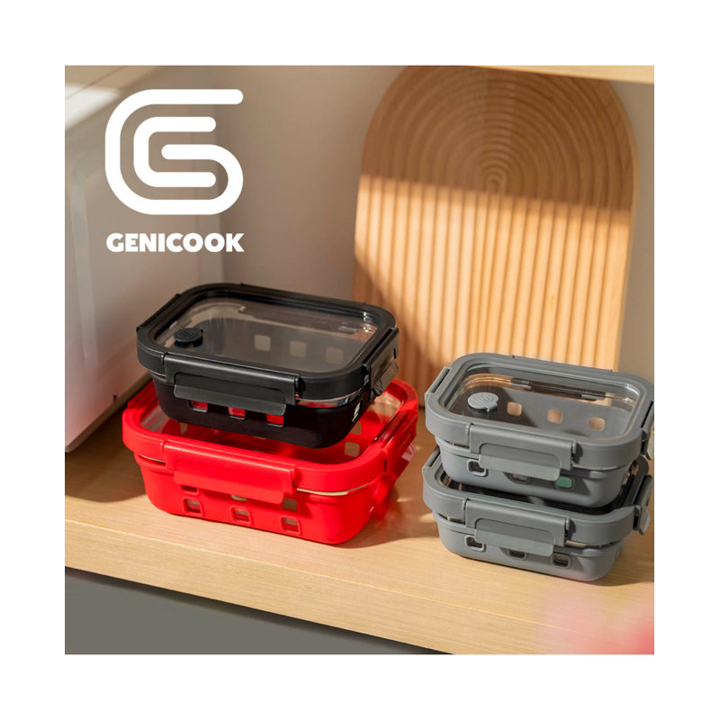 Genicook Borosilicate Glass 4 Container Food Storage Set