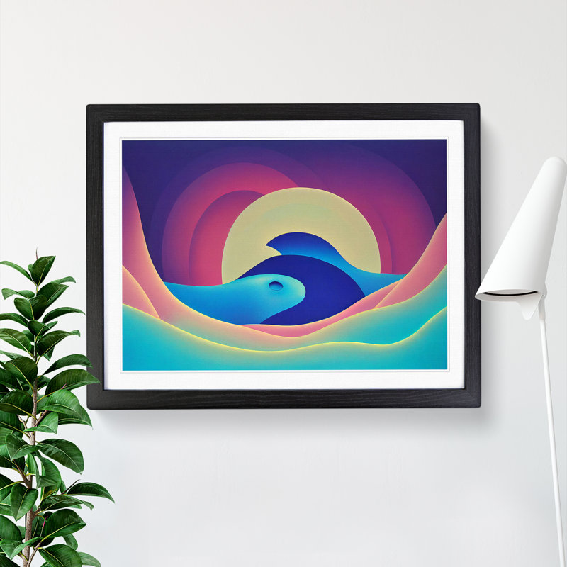 Surreal Ocean Scene Abstract 1 Piece Single Picture Frame Wall Art, 25cm H x 34cm W x 2cm D, Black Framed