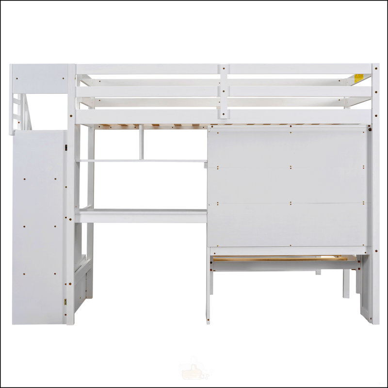 Lit mezzanine simple au-dessus de simple avec bureau intégré et escalier