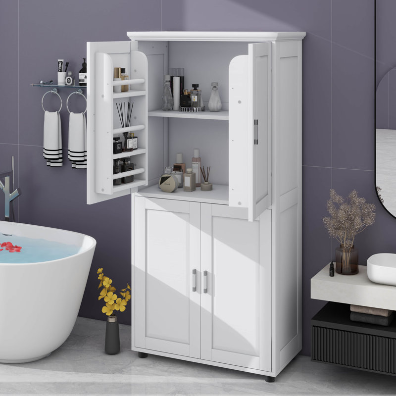 High Storage Cabinet Bathroom Organizer With 4 Doors And Adjustable Shelving For Bathroom Office Lounge