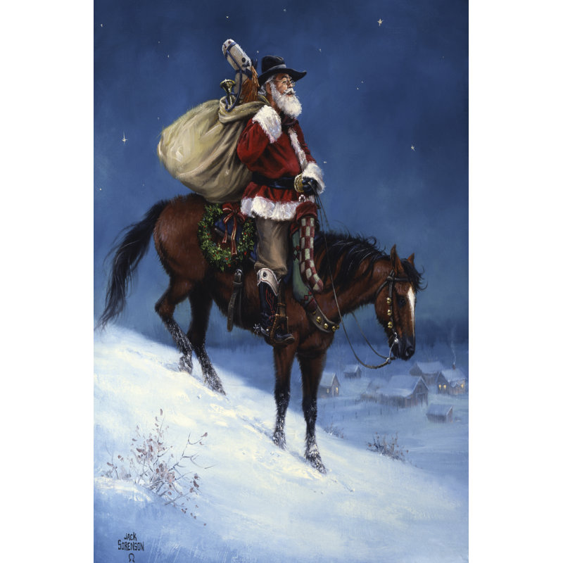«A Cowboy Christmas» par Jack Sorenson - peinture sur toile tendue, H 18 po x l 12 po