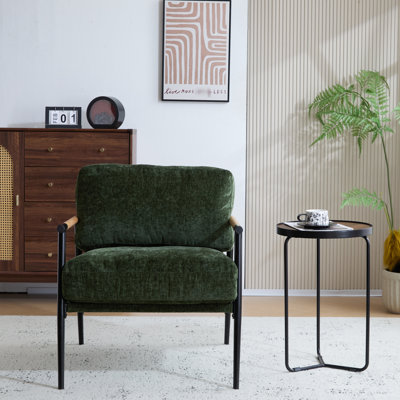 Fauteuil avec coussins, structure en métal, accoudoirs en bois, parfait pour la vie, chambre à coucher, espaces de bureau, chaise moderne avec cadre généreusement rembourré et espaces de vie