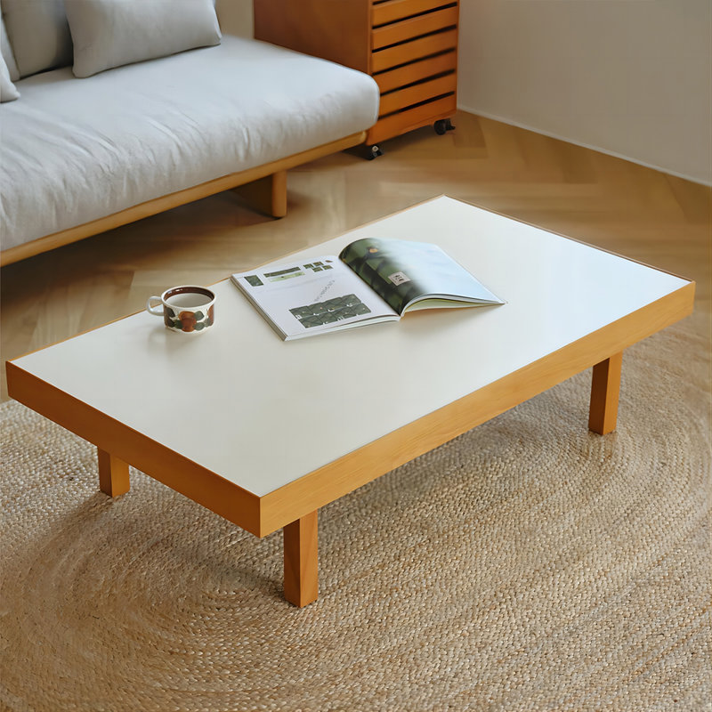Table basse brune en bois massif brun, Blanc / Brun