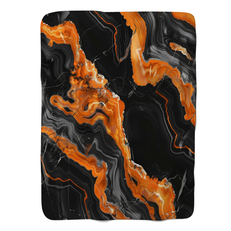 Couverture en sherpa noir et orange brûlé de qualité supérieure - 1 pièce, Grand lit