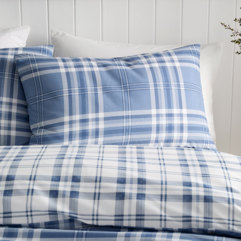 Kelso Check Reversible Duvet Cover Set, Super Kingsize + 2 Standard Pillowcases, Blue