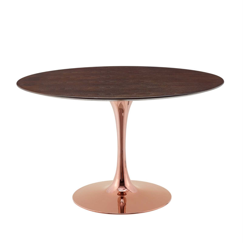 Modway Lippa Wood Dining Table, Cherry Walnut, Gold, 60" L x 60" W