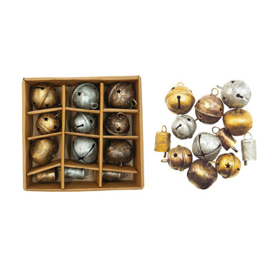 12-Piece Antique Metal Bell Ornament Set