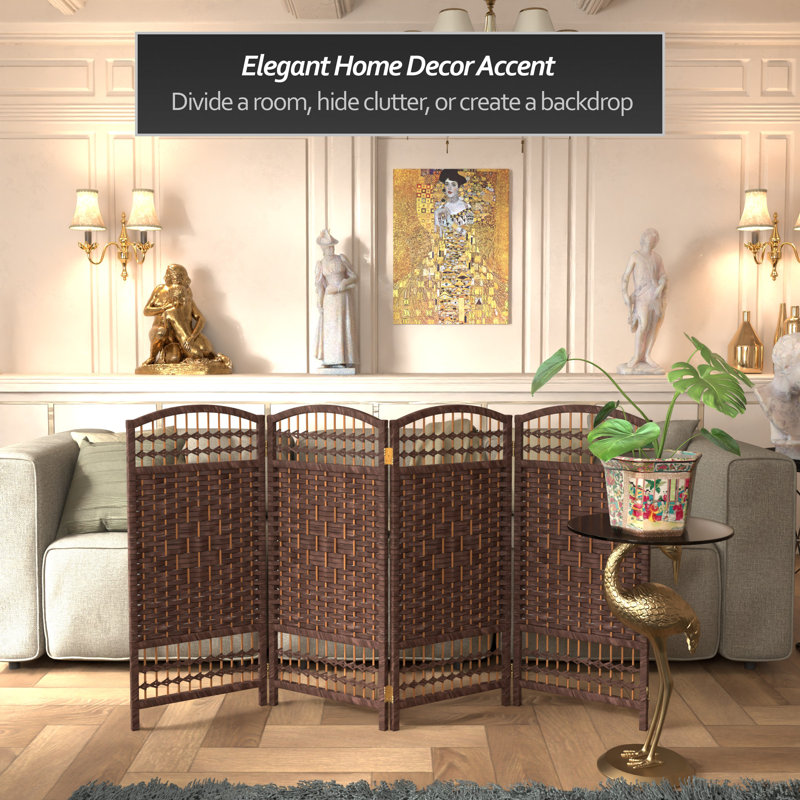 Short Fiber Weave Folding Screen, 4, Dark Mocha, 35.5"H