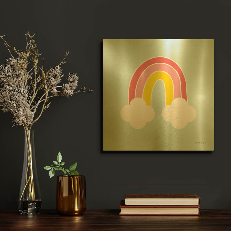 «Her Rainbow» par Ann Kelle, art mural en métal doré, 12 po x 12 po, 12 po x 12 po