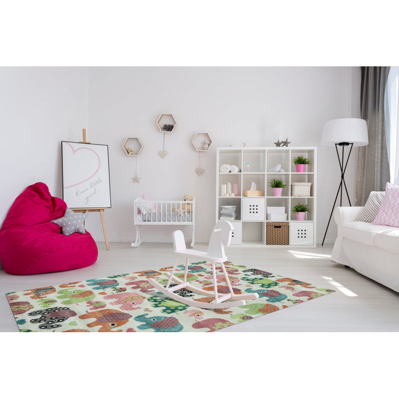 Hand-Tufted Wool Kid's Elephant Rug , Ivory Area Rug for Playroom, Nursery, & Home Décor , Soft & Durable Design for Children’s Spaces