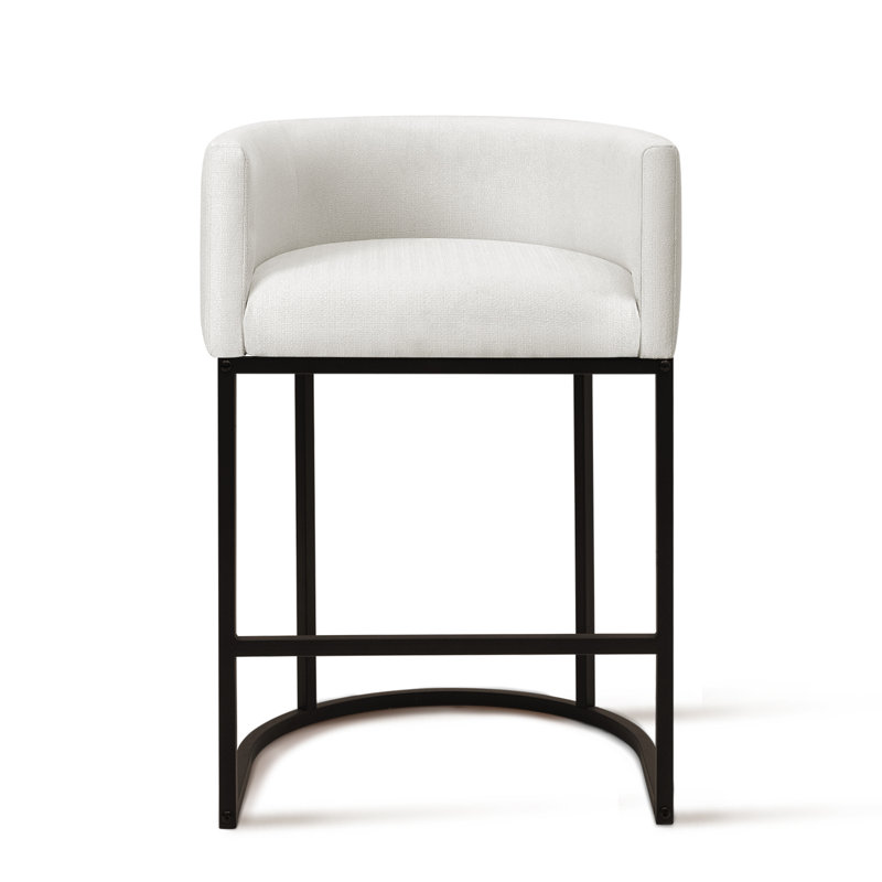 Upholstered Counter Stool With Metal Frame, White
