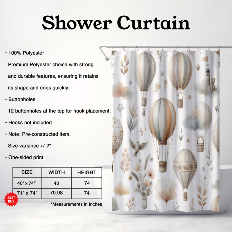 Baby Neutrals - Rideau de douche standard 1 pièce, H 74 po x l 71 po