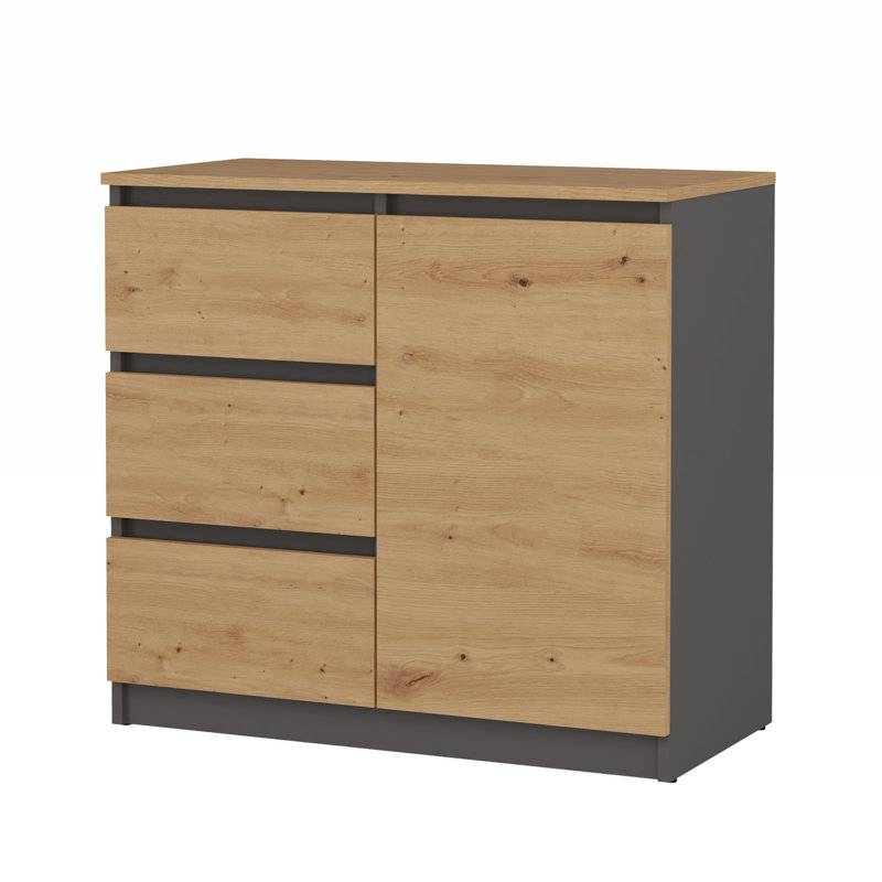 Benedek 80cm W 3 - Drawer Chest of Drawers, Anthracite/Artisan Top