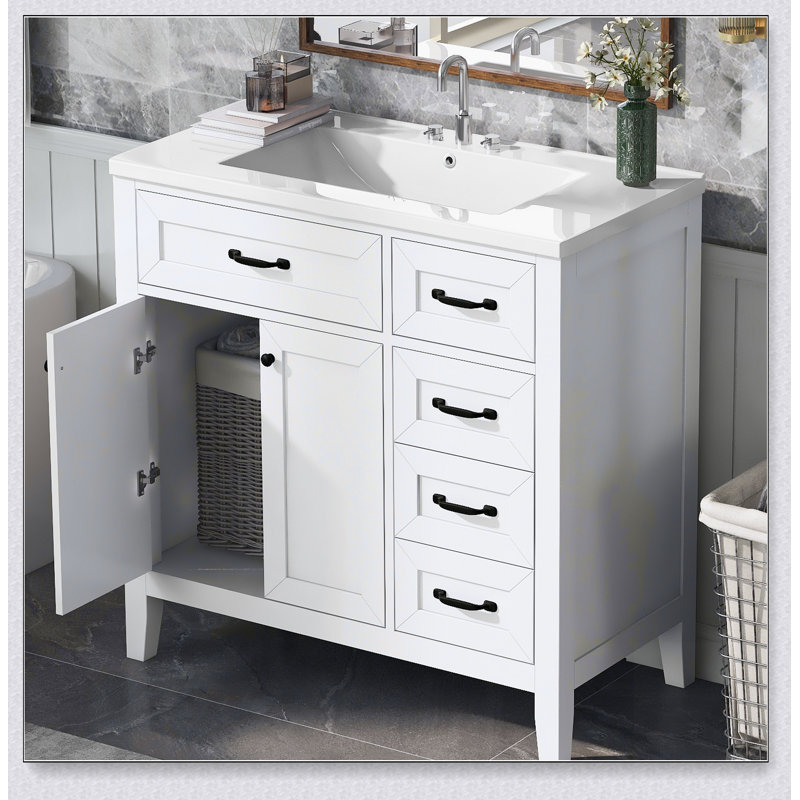 36" Bathroom Vanity with Sink Combo, Bathroom Cabinet with Drawers, Solid Frame and MDF Board (Old Sku:JL000007AAG), White