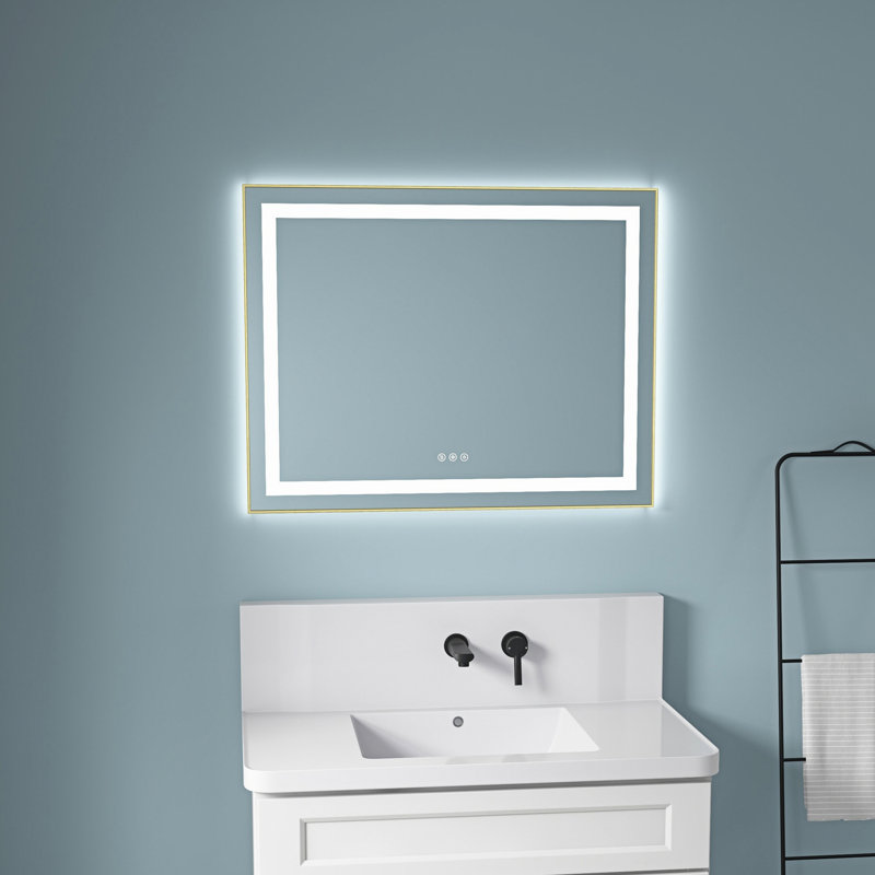 Miroir de salle de bain à DEL, miroir de meuble-lavabo mural avec cadre en aluminium, Rectangulaire, 28 po x 36 po