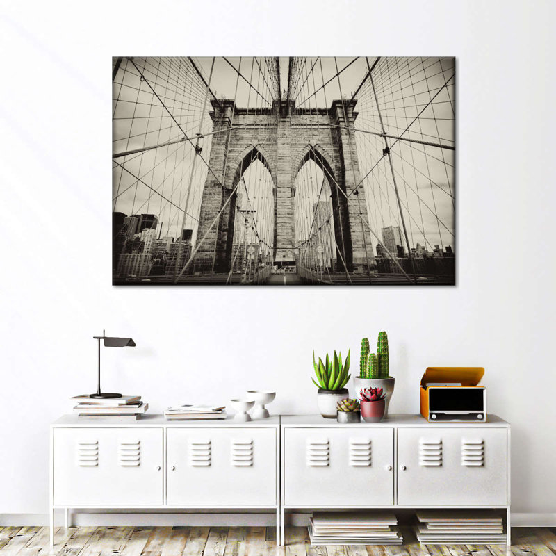 Impression sur toile, pont monochrome de Brooklyn, H 26 po x l 39 po x P 1,25 po