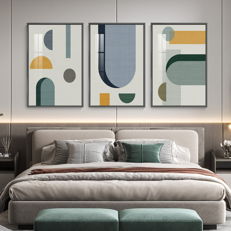 Luxueux aluminium encadré, ensemble de 3 reproductions d'art encadrées sur toile, H 24,3 po x l 48,3 po x P 1,65 po