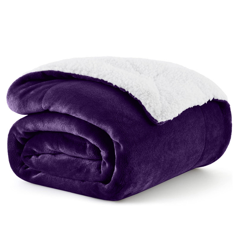 Sanborn Soft Reversible Sherpa Fleece Fur Thick Blanket Throw, Purple, 150cm x 200cm