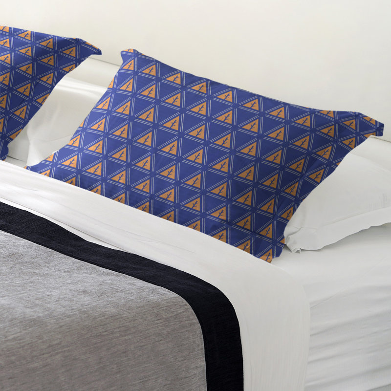Theo Nath Polyester Geometric Sham Set, King, Microfiber, Blue/Orange