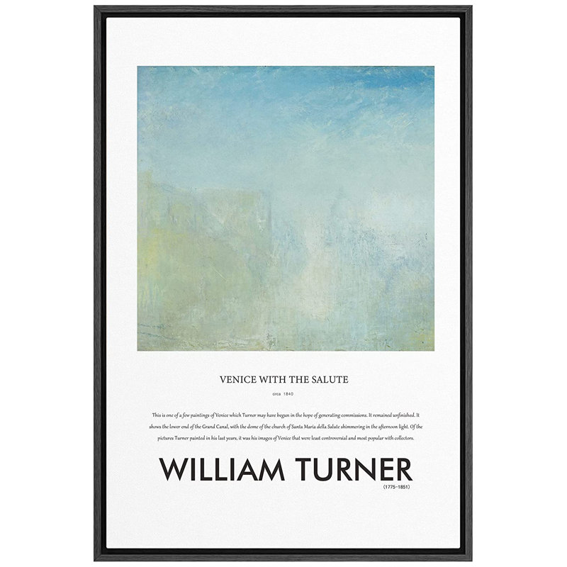 Venise par J. M. W. Turner - impression sur toile, Cadre noir, H 24 po x l 16 po x P 1,5 po