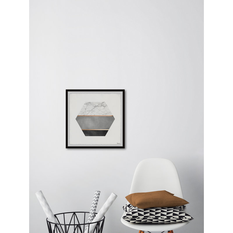 « hexagonal marbré », reproduction encadrée, H 18 po x l 18 po x P 1,5 po