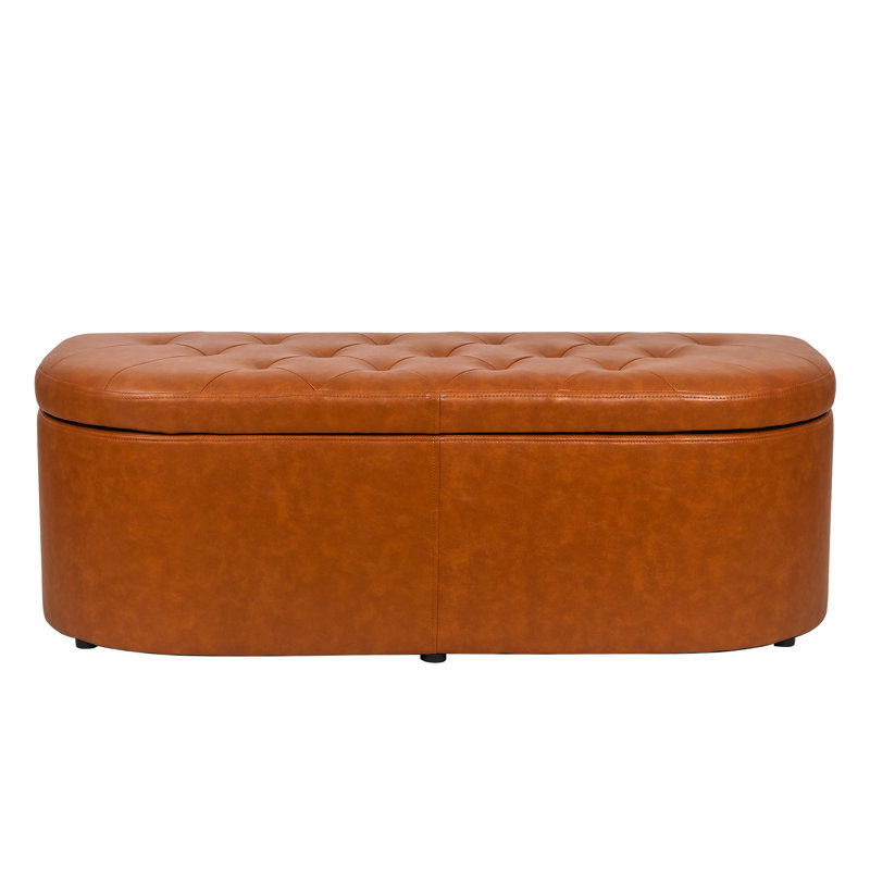 Khyrin Faux Leather Upholstered Storage Bench, Reddish Brown