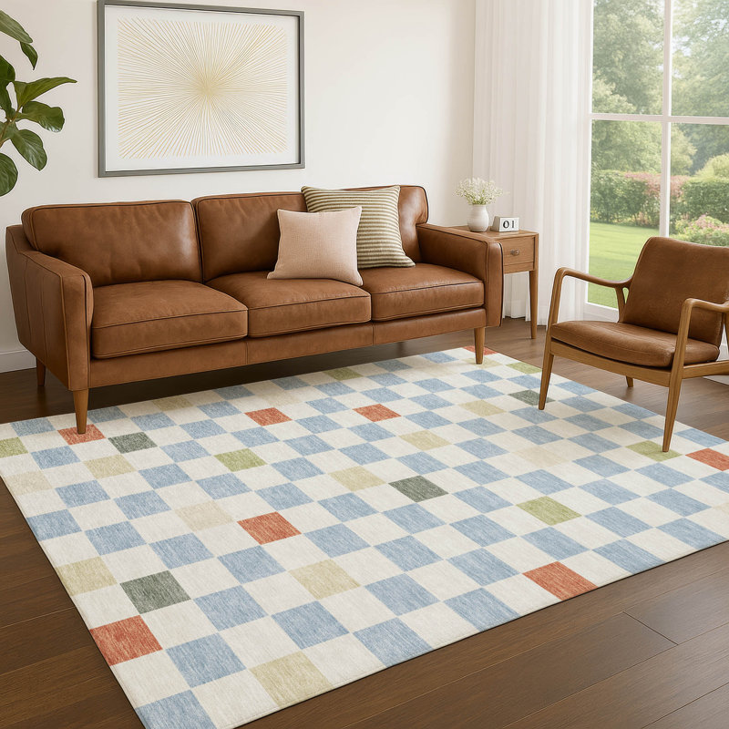 Tapis géométrique intérieur / extérieur lavable à la machine Chantille ACN2656, Sky, 5 pi x 7 pi 6 po