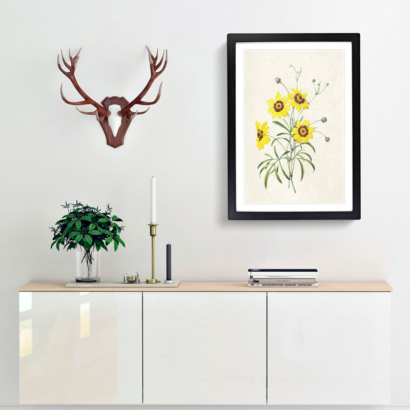 Yellow Tickseed Flowers by Pierre-Joseph Redoute - Picture Frame Painting Print, 65cm H x 48cm W x 2cm D, Black Framed