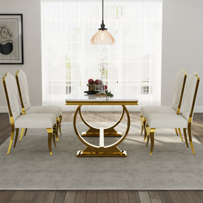 Luxury And Gold Dining Table Set With Velvet Dining Chairs