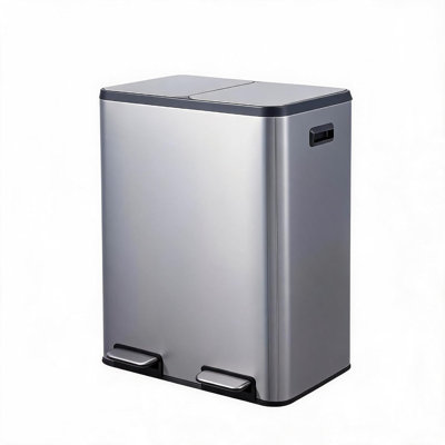 Poubelle à pédale à double compartiment de 60 L, en acier inoxydable