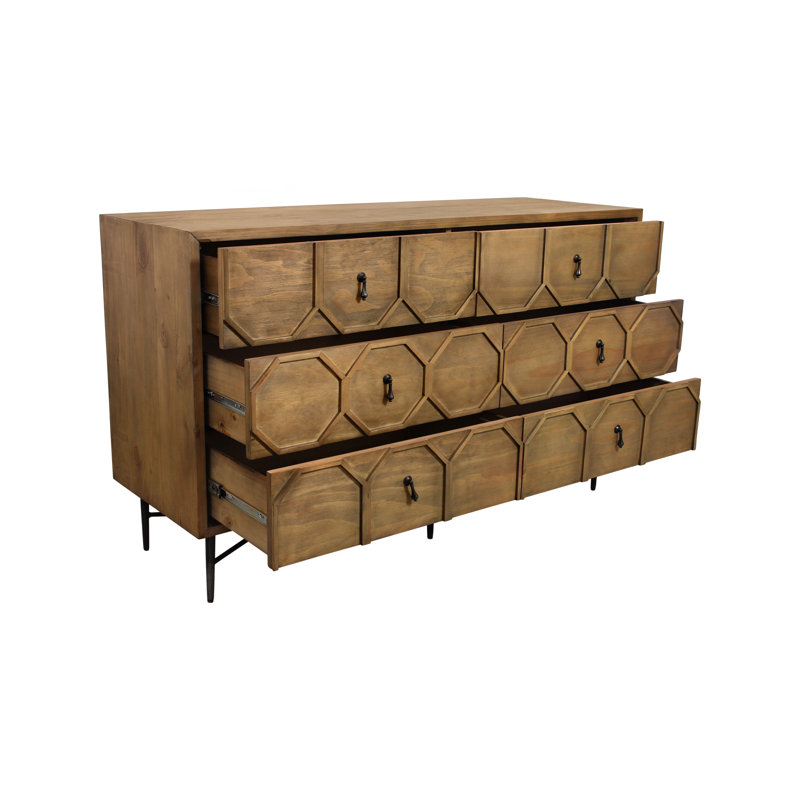 Commode en pin recyclé à 6 tiroirs Calis