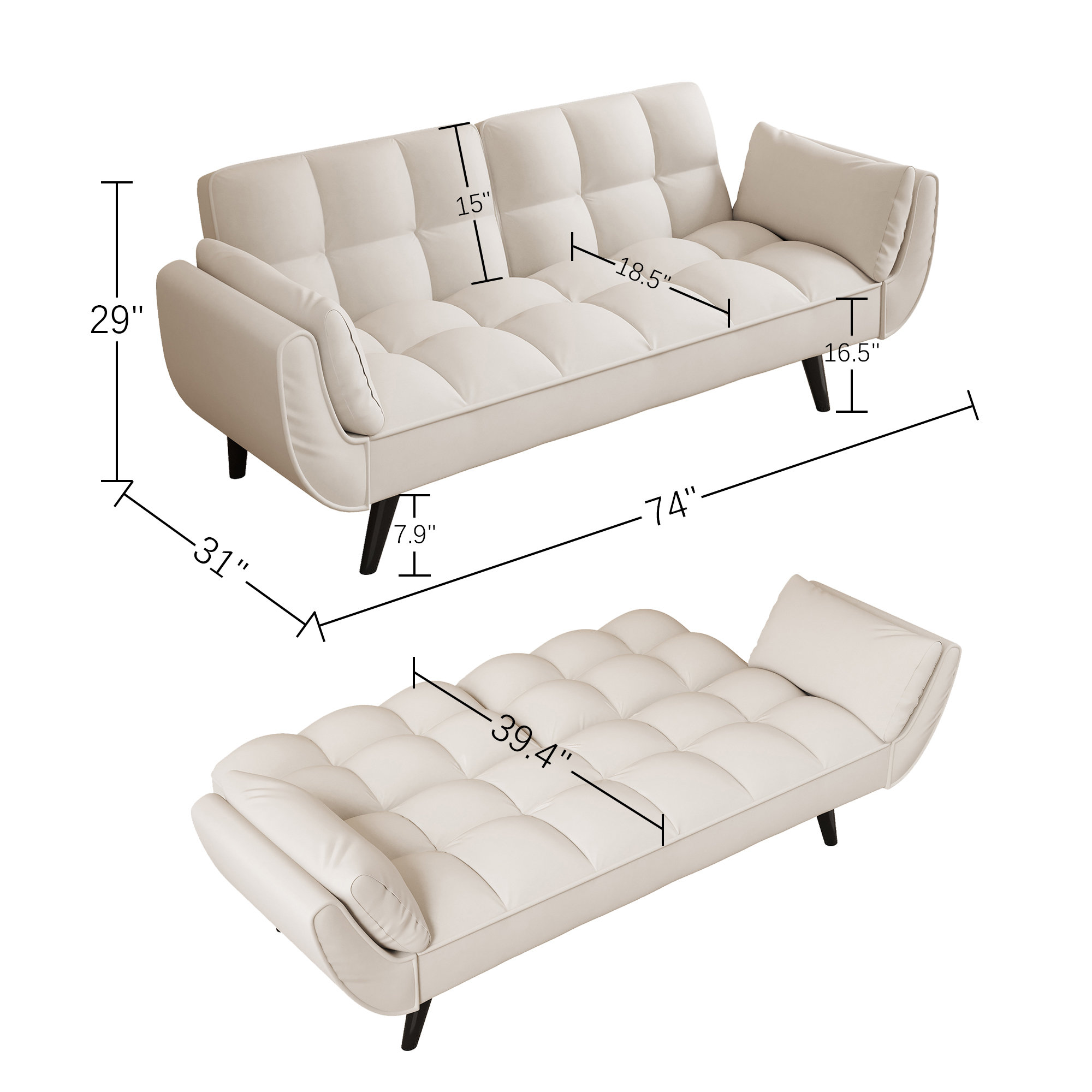 Mercer41 Veleria Modern 74” Velvet Folding Sofa Bed for Living Room and