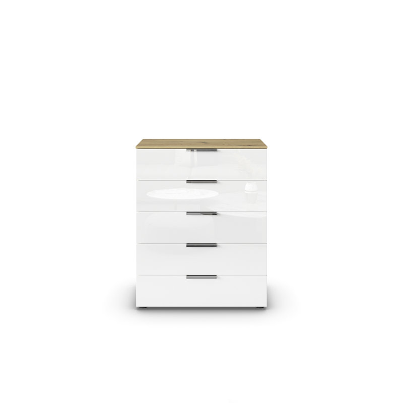 Flipp 5 - Drawer Chest of Drawers, Artisan Oak/White Glass/Chrome