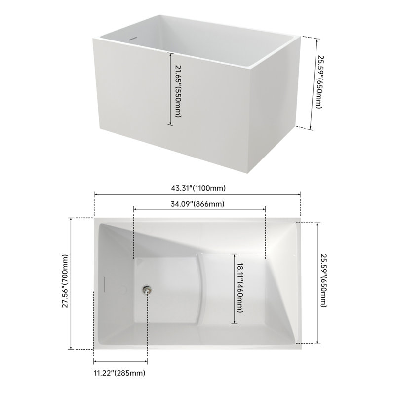 43" Acrylic Freestanding Bath Tubs Modern Soaker Tubs In White