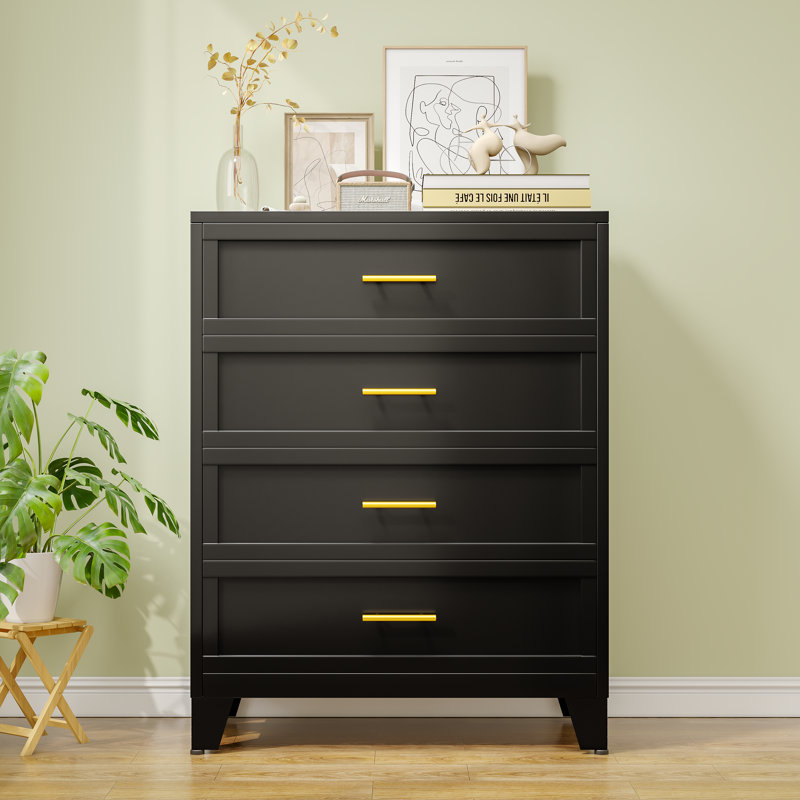 Commode de chambre en métal 4 tiroirs blanc noir