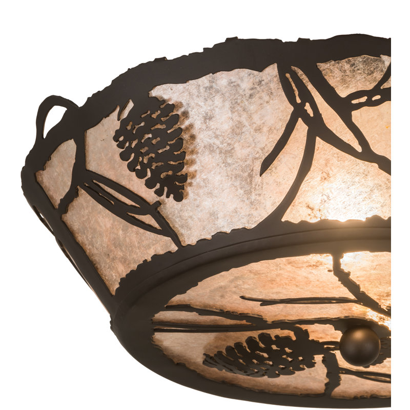 Plafonnier semi-encastré géométrique 2 lumières unique Wynsum, H 6,25 po x l 16,5 po x P 16,5 po, Bronze huilé, Mica argent