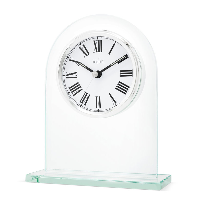 Acctim Adelaide Mantel Clock Quartz Glass Luminous Hands Floating Effect Energy Efficient Silver
