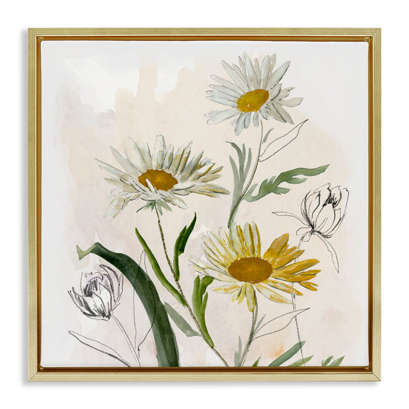 Cadre flottant Pure Simplicity Daisies, design par Jacob Q, H 18 po x l 18 po, Cadre flottant métallique doré