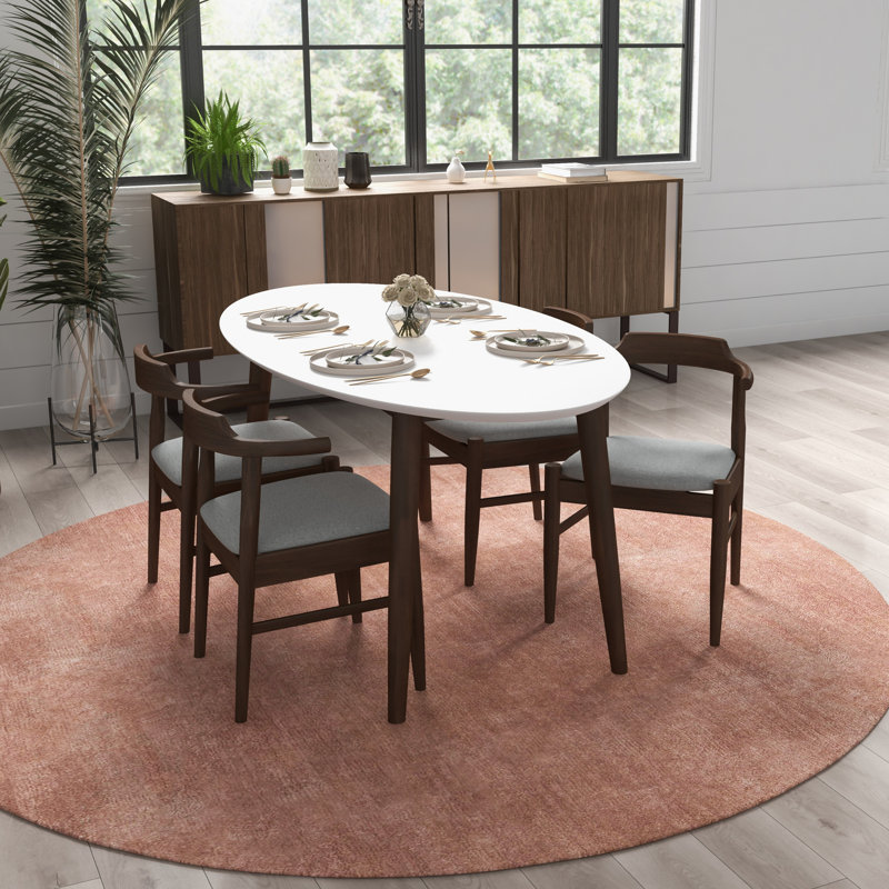 Ayberk 4 - Person Solid Wood Solid Wood Top Four Leg Dining Set, White, Gray