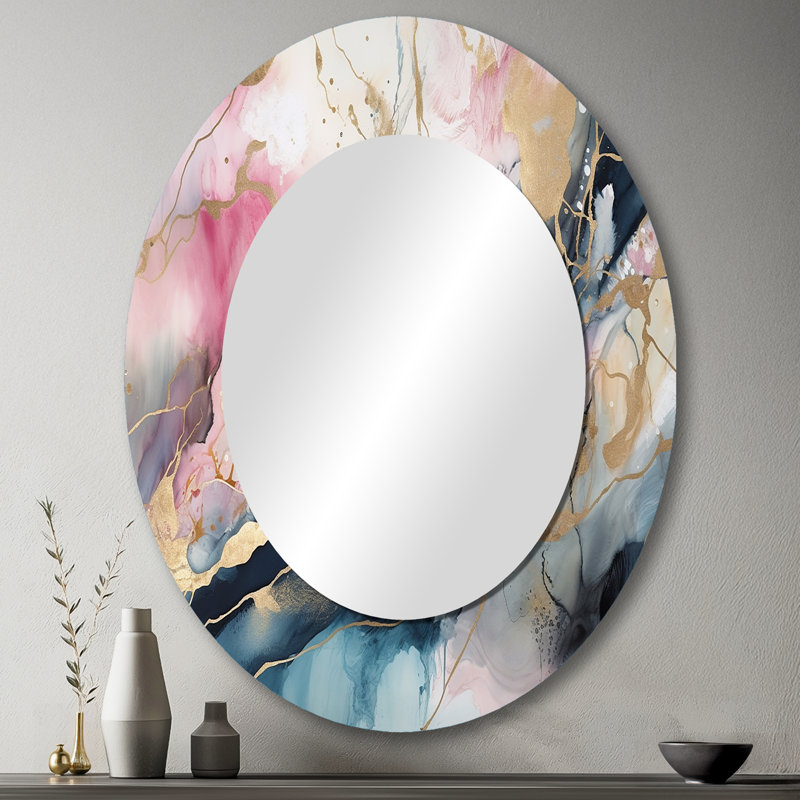 Exploration des profondeurs de la géode bleue I - Miroir mural moderne ovale, 43 po x 33 po