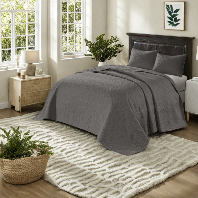 Ensembles de literie en coton durable, grand lit gris foncé, confort de style chalet