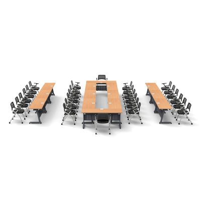 Benhart 26 Person Training Meeting Seminar Tables with Modesty Panels, 26 Chairs Complete 40 pc Set